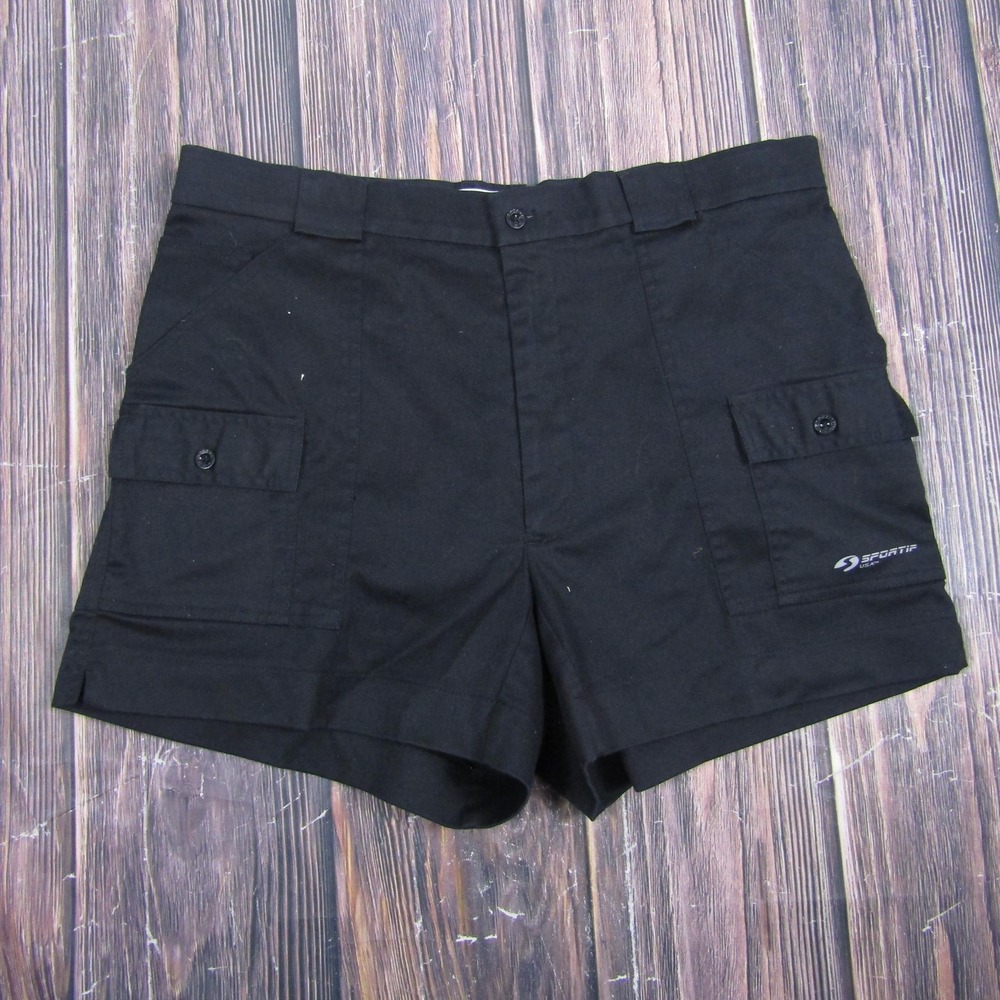 Vintage Sportif USA Mens 32 Black Cargo Shorts 5" Inseam Stretch Summer Pockets